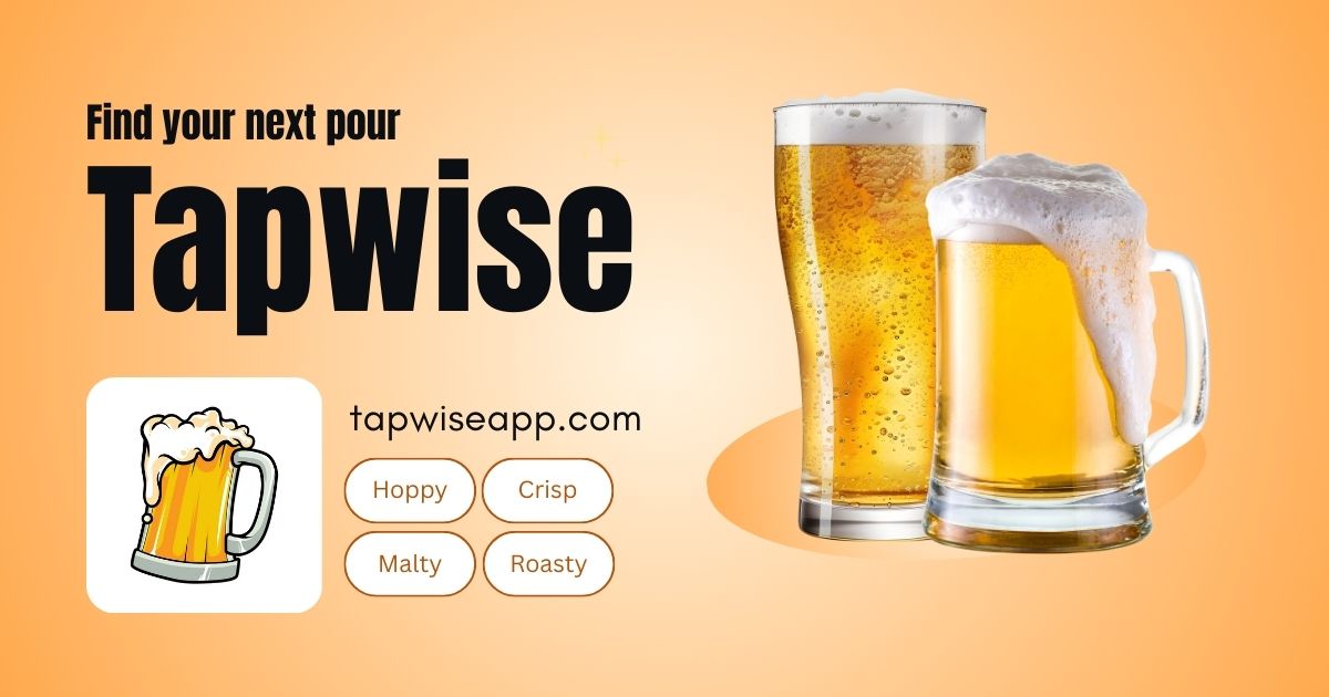Tapwise banner with two frosty beers on a golden background.